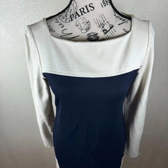 Milly Of New York Womens Mini Dress Nvy Blue/White Long Sleeve Color Block Sz M - Picture 4 of 8